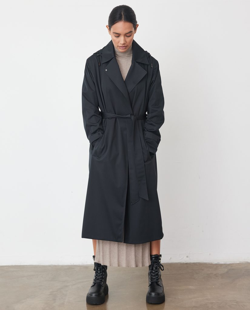 Discover our womens black trench coat with hood | Protected species